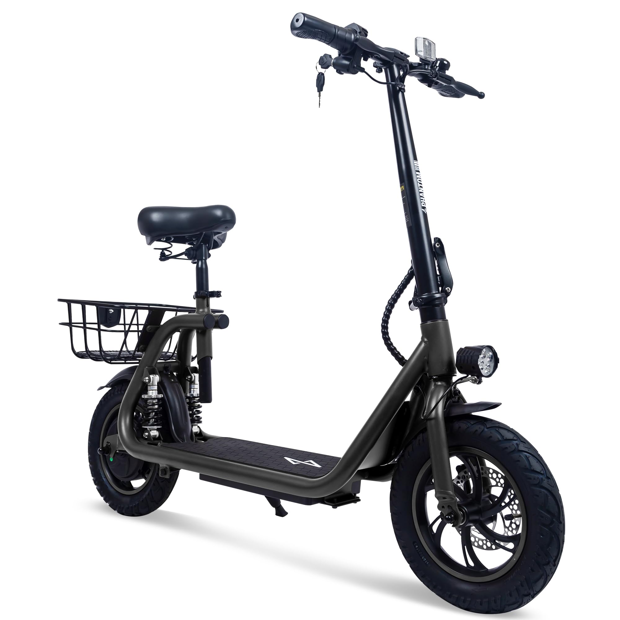 Phantomgogo Electric Scooter for Adults Foldable Scooter with Seat & Carry Basket E-Scooter with Brushless Motor 15MPH 265lbs Max Load E Mopeds for Adults Commuter