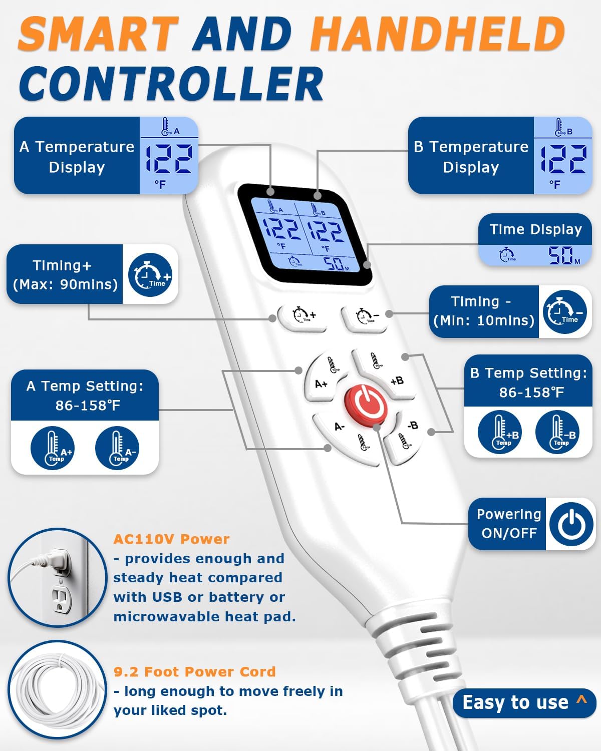 Knee Heating Pad for Arthritic, 2PCS Super Soft Electric Heat Pad for Leg, 20s Fast Heating Knees Warmers with 10-90min Auto-Off Timer, 86-158℉ Heat Level (No Battery, No Vibration) - Image 4