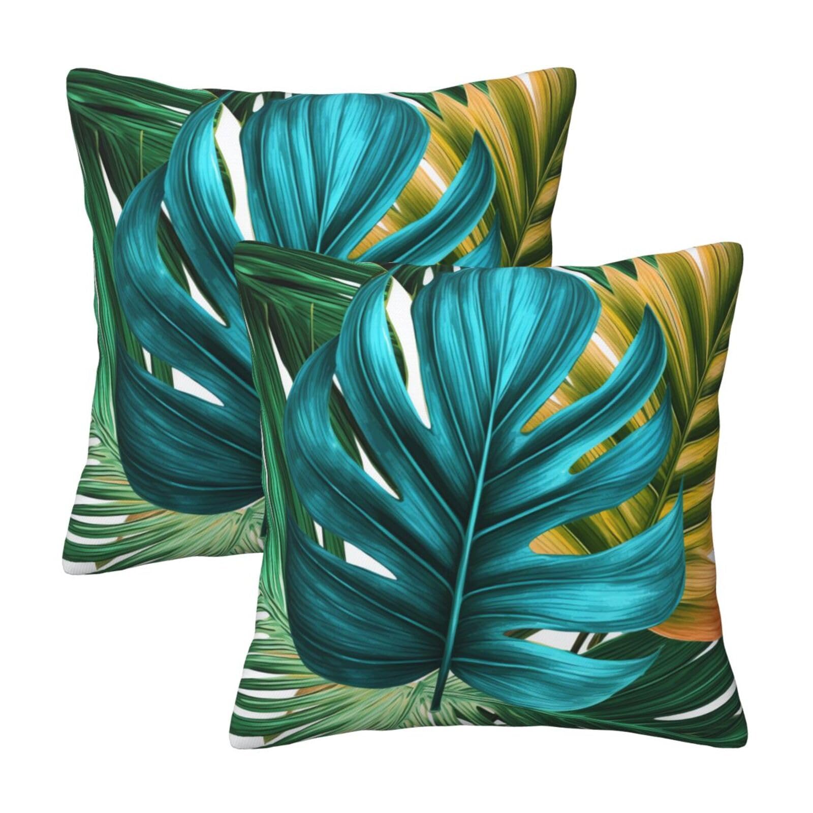 Tropical Palm Leaf Throw Pillow Cases 2 Pack Square Pillowcases Soft Pillow Protectors for Couch Livingroom Sofa Bed Office Car,30x30 CM