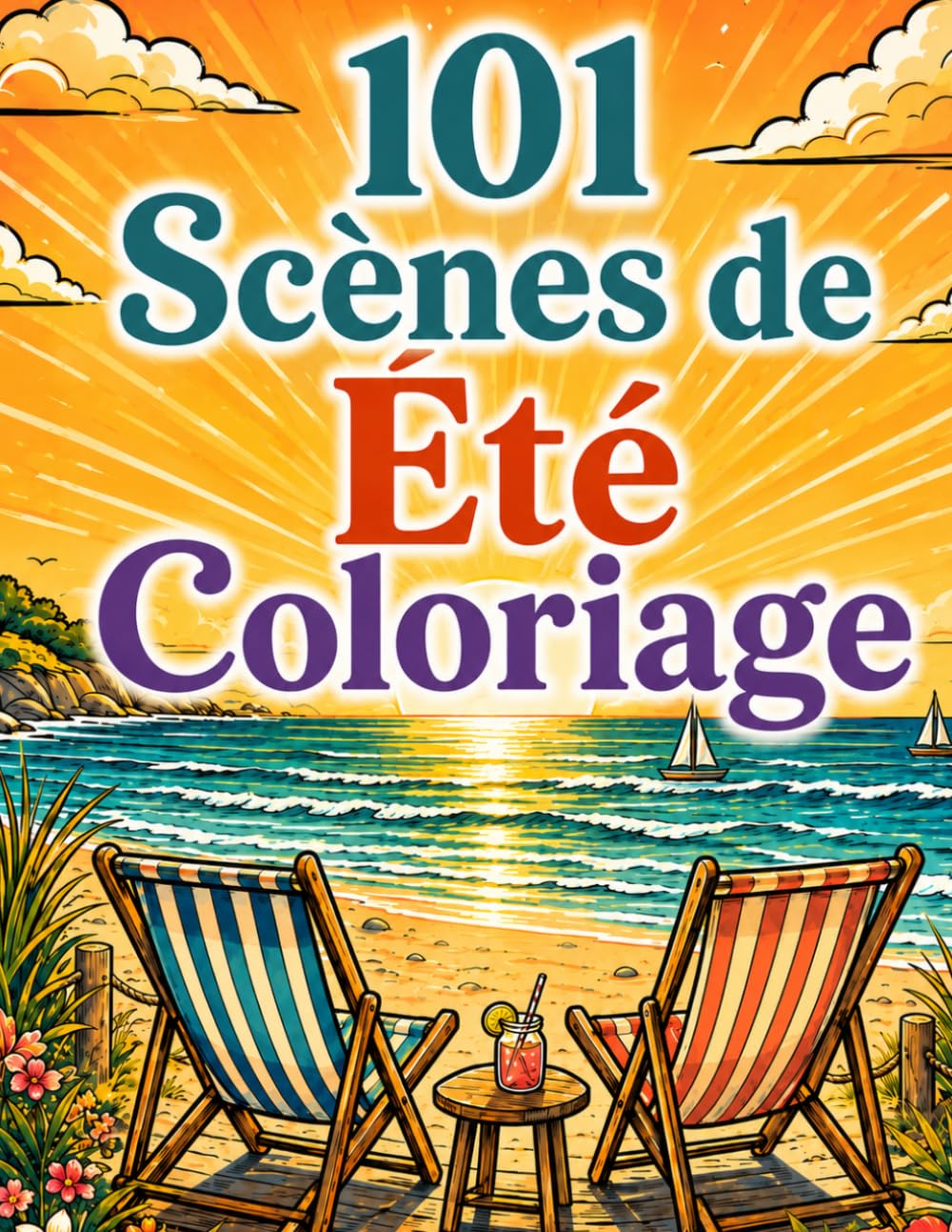 101 Scènes de Été Livre de Coloriage pour Adultes: Livre de Coloriage d’Été en Gros Caractères pour Adultes et Seniors | Animaux, Fleurs, Oiseaux, Nature et Beaux Paysages Estivaux