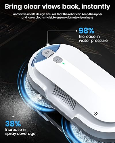 Miniatura 5 de BNZ Robot inteligente de limpieza de ventanas, doble turbo y limpiador de ventanas con doble rociado automático con múltiples sistemas de seguridad,