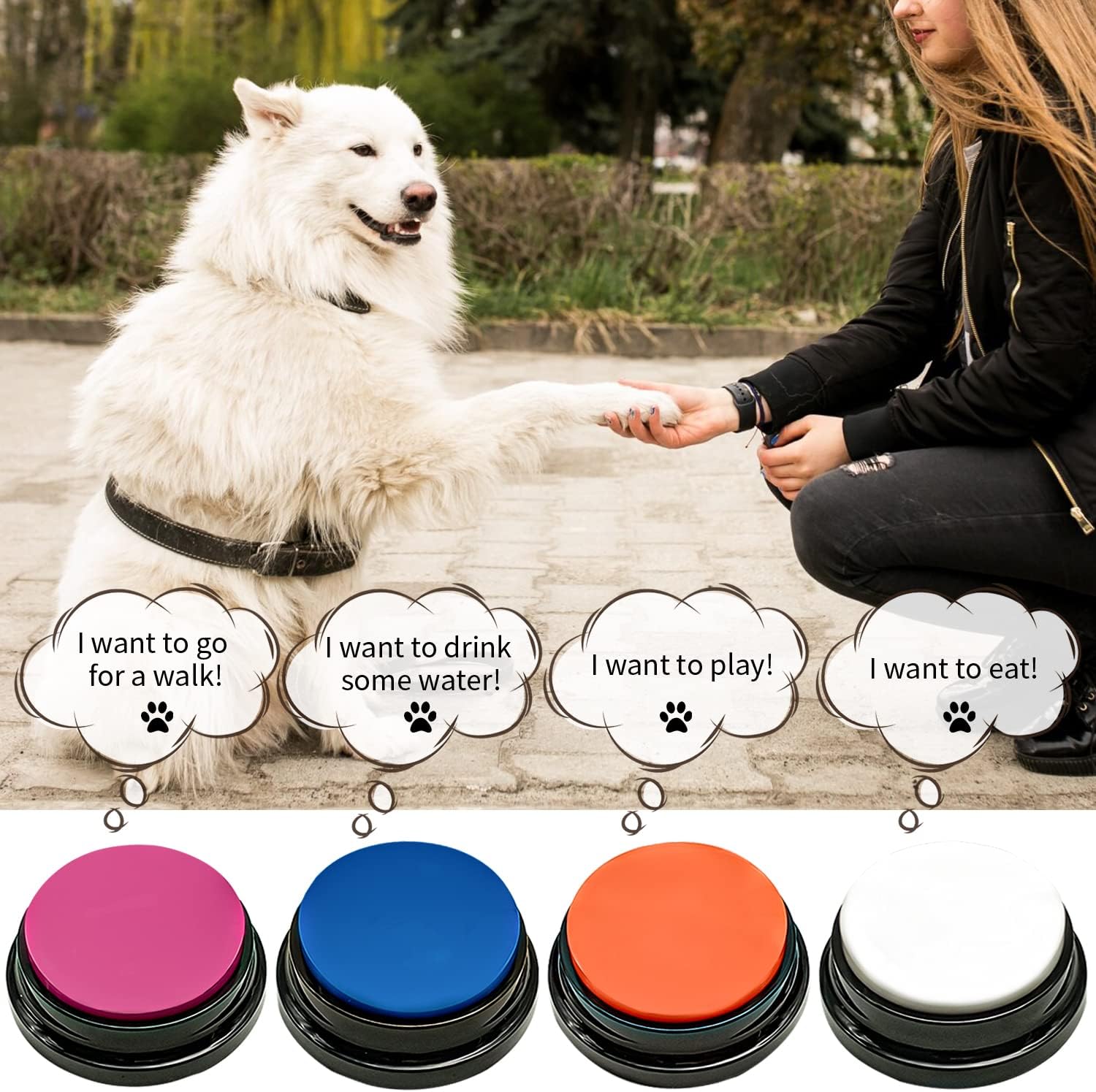 BOSKEY 8 Dog Button Set Including 25 Stickers, Train Pet Button for Communication, Recordable Button, Train Your Dog to Make The Sounds They Want