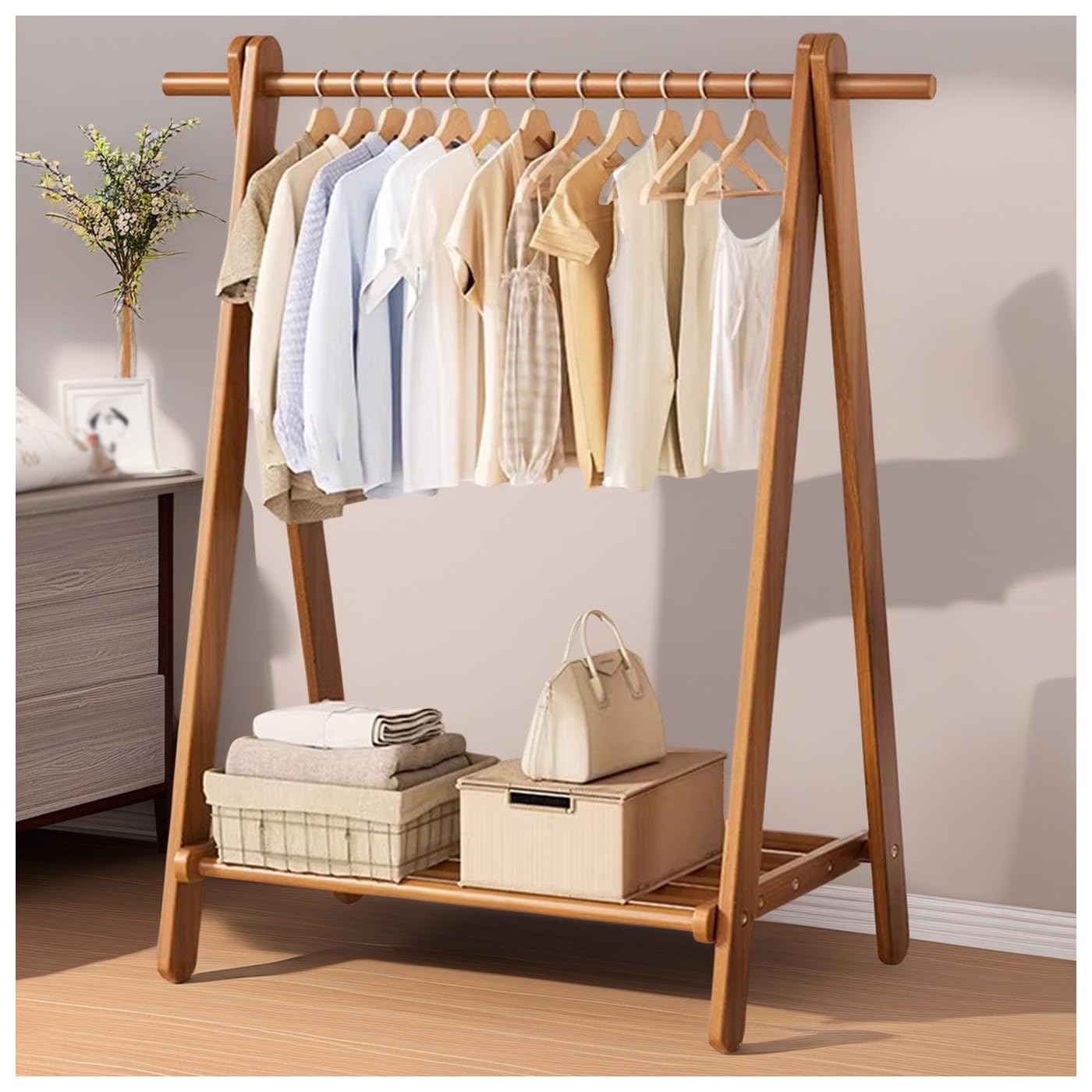 BEARQUN Hallway coat Storage with Storage, Clothe Hanging Stand, Foldable, coat rack small space, 2 hook coat rack, for Clothes, Hats, Bags : 80/100/120x47x146CM