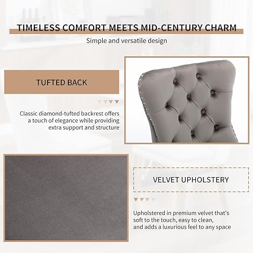 Miniatura 111 de Juego de 6 sillas de comedor modernas de mediados de siglo, con respaldo tapizado de terciopelo verde, sillas de cocina y comedor, patas de metal