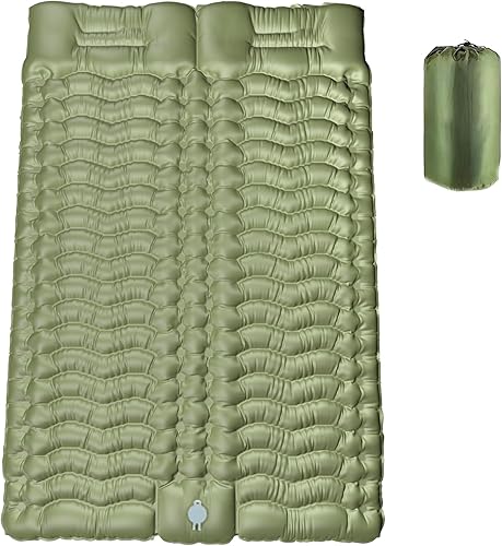 Colchoneta de dormir doble para campamento, colchoneta de dormir autoinflable con bomba de pie incorporada, colchón de aire con almohadas,