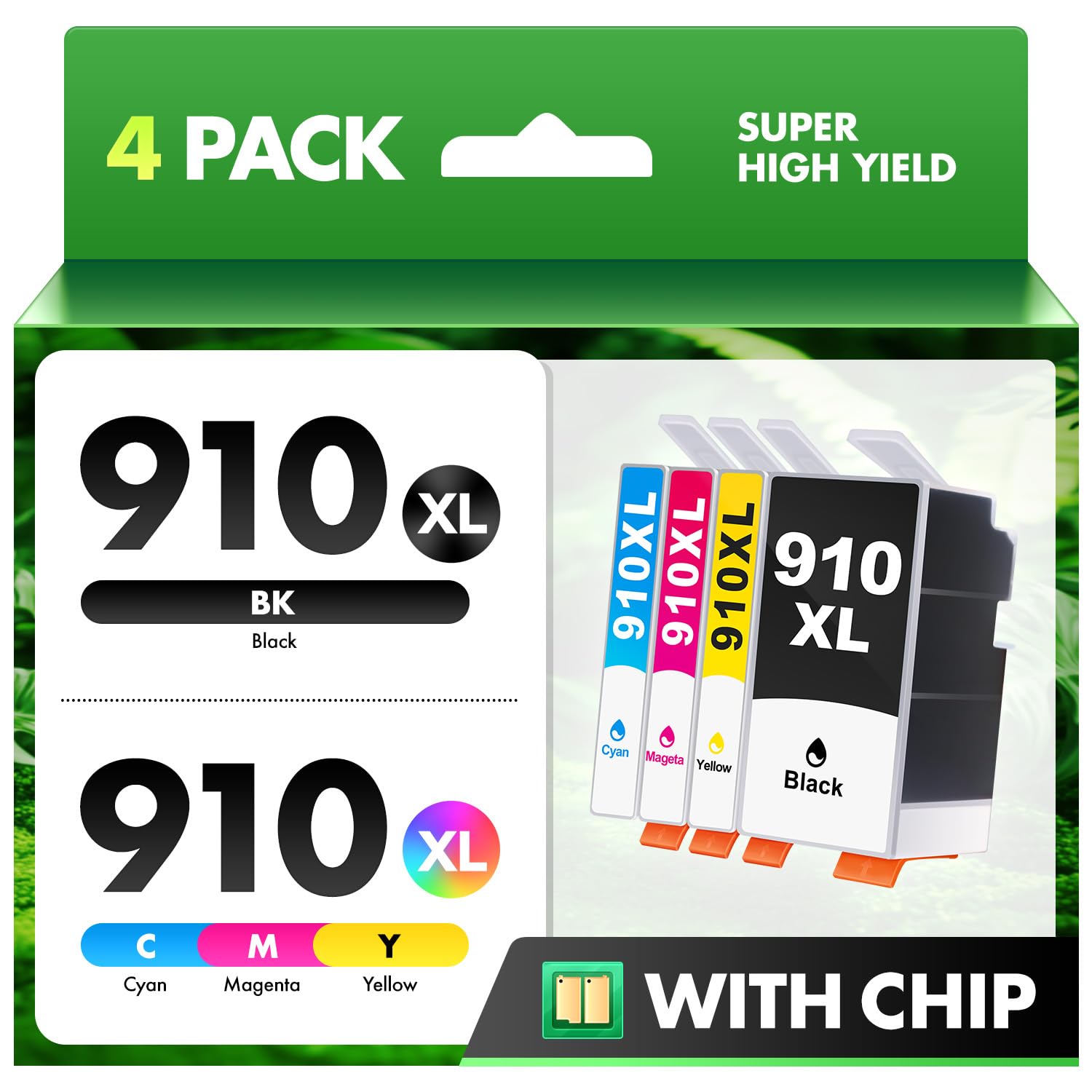 910XL Ink Cartridges for HP Printers (4-Pack) Replacement for HP 910XL Ink Cartridges Combo Pack Work for OfficeJet 8010 8020 Series, Pro 8020, 8030 Series Printer 3JB41AN | Black Cyan Magenta Yellow