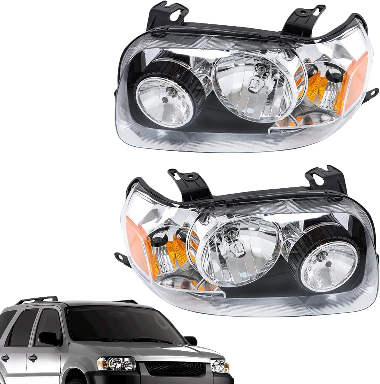 2 PC Headlight Suit LH RH Replacement for Escape 2005-2007 7L8Z13008A 7L8Z13008D
