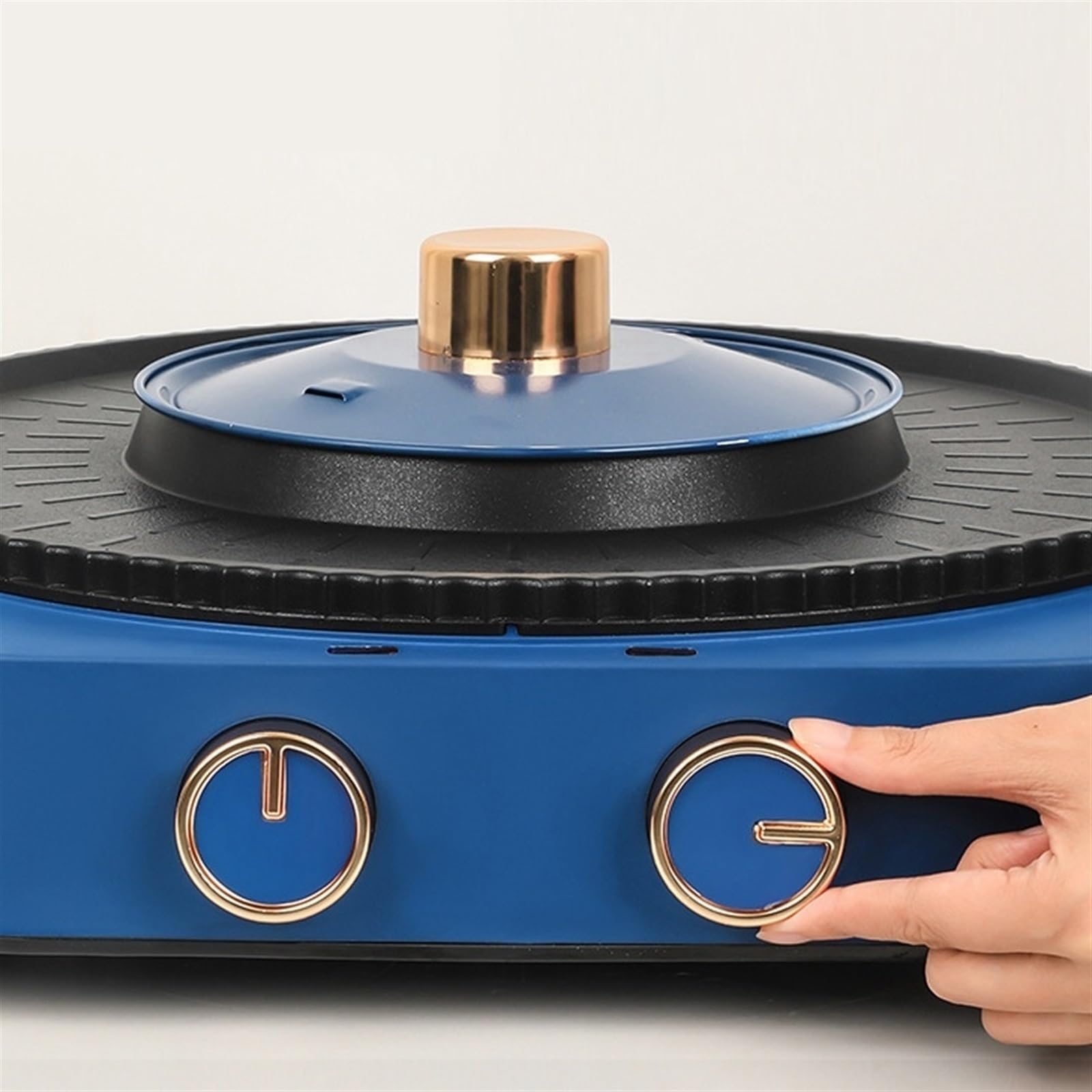 Friggitrice, Padella for uso domestico, griglia elettrica senza fumo, pentola calda, barbecue, macchina for cuocere la carne, strumento for, controllo a doppia manopola(Blauw)