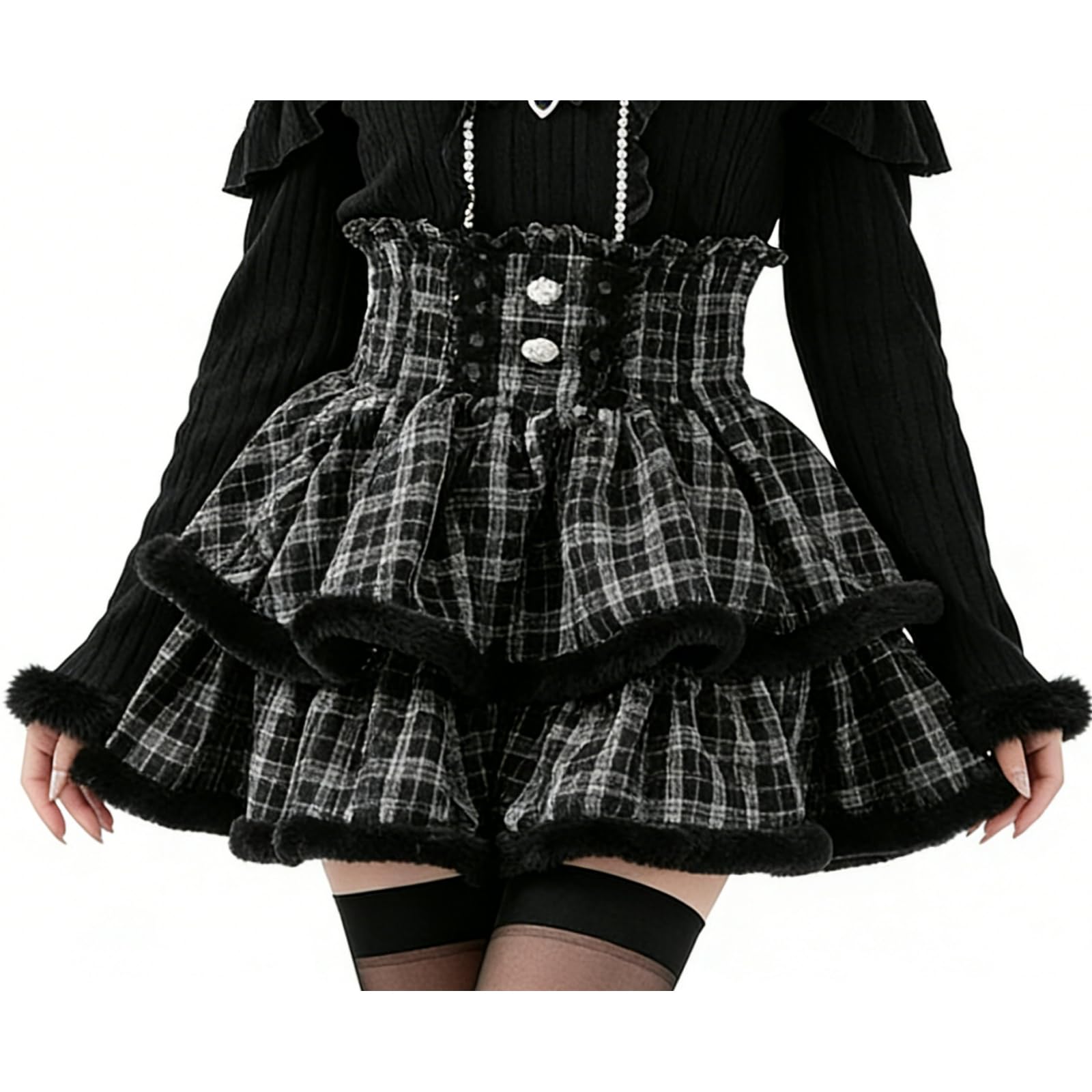 Jirai Kei Lolita Clothes Goth Mini Skirt High Waisted Ruffle Bow A Line Skirt Fashion Y2K…