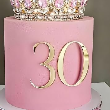 Gold Acrylic Number 30 Cake Topper, Happy 30th Birthday Cake Side Decoration,Thirty Years Old Cake Pick Decoration For 30th Anniversary Party Supplies (30-2)
