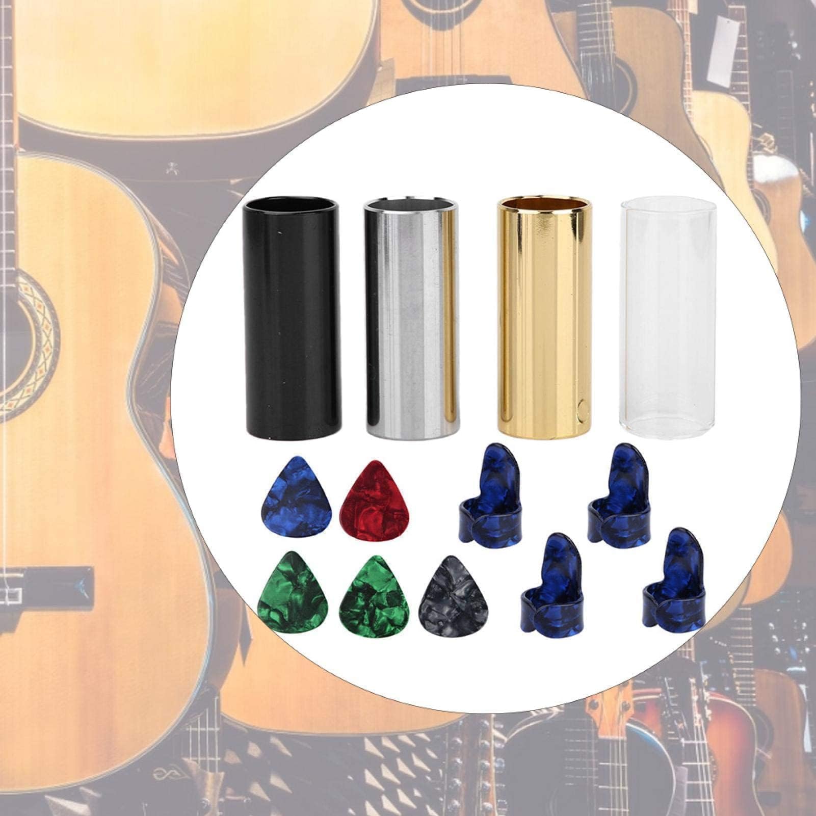 Metal Guitar Slides Set, Metal Guitar Slide Kunststoff Daumenfinger Plektren Set mit Aufbewahrungsbox
