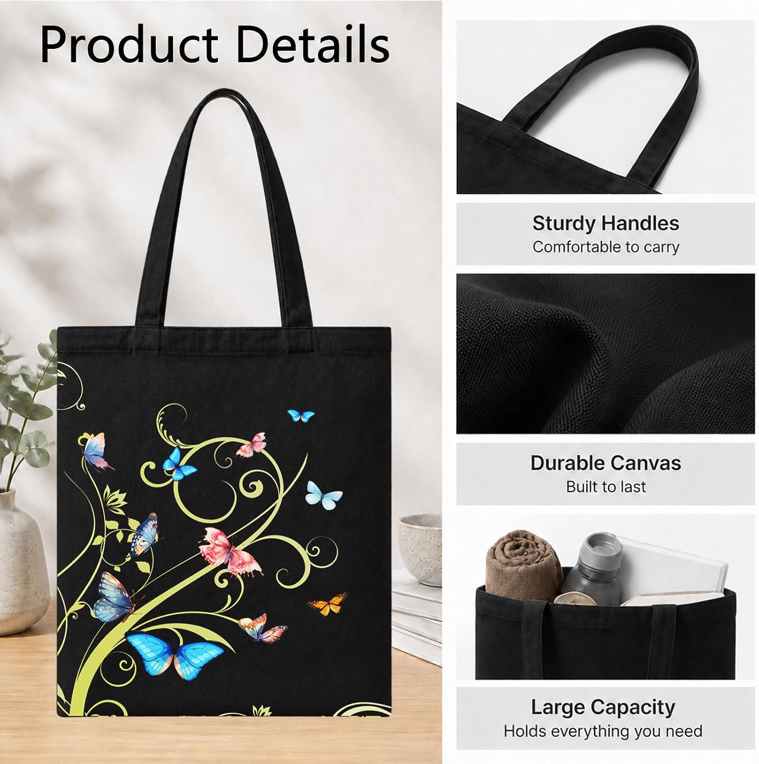 Butterfly Gifts Canvas Tote Bag for Women Girl, Butterfly Tote Bag image 4