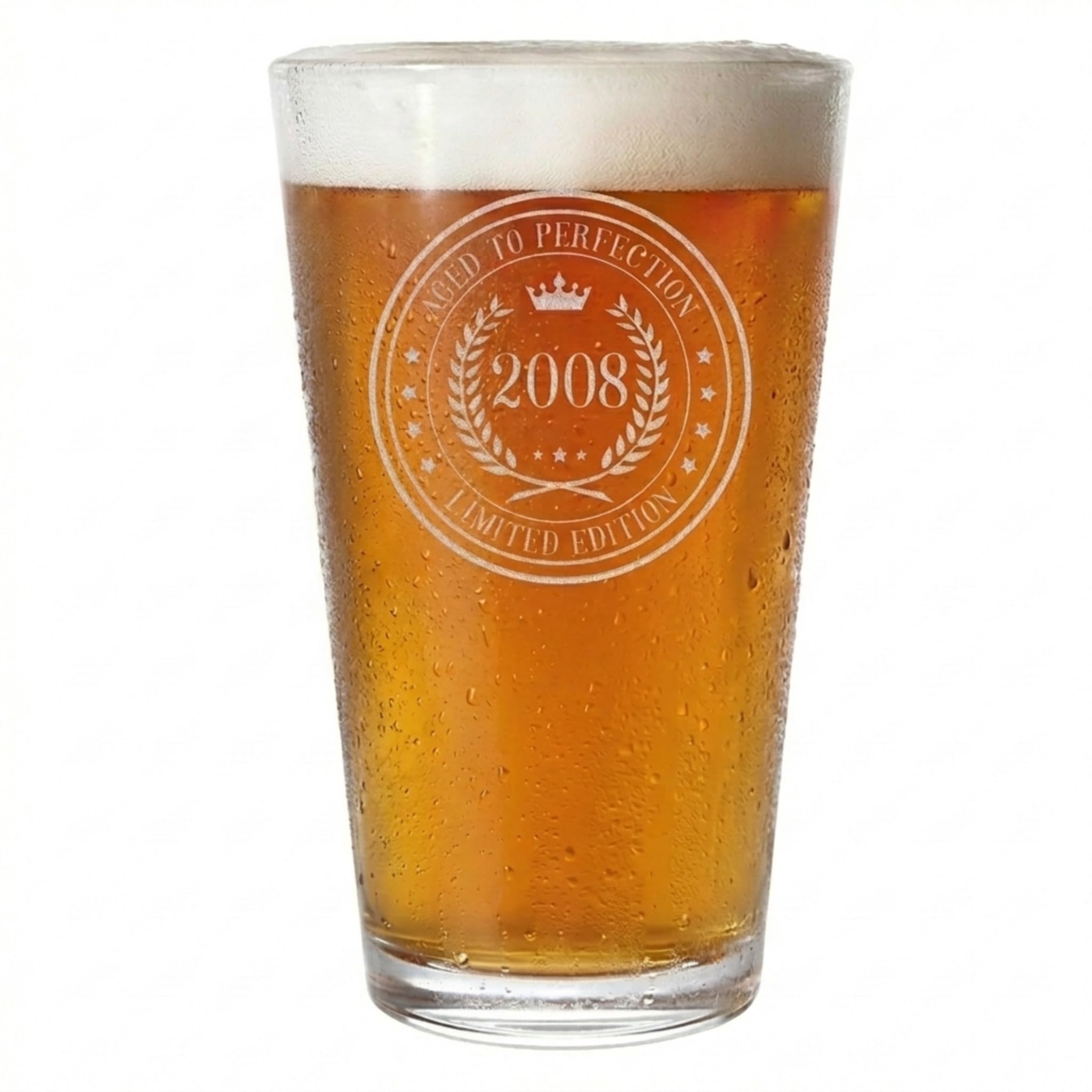 Spotted Dog Company Vintage 2008 Etched 16oz Pint Glass – Happy 18th Birthday Gifts, Decorations Men Women Guy, Turning 18 Year Old, Bday Party Favors Supplies, Finally 18 Best Gift Idea Son Circle
