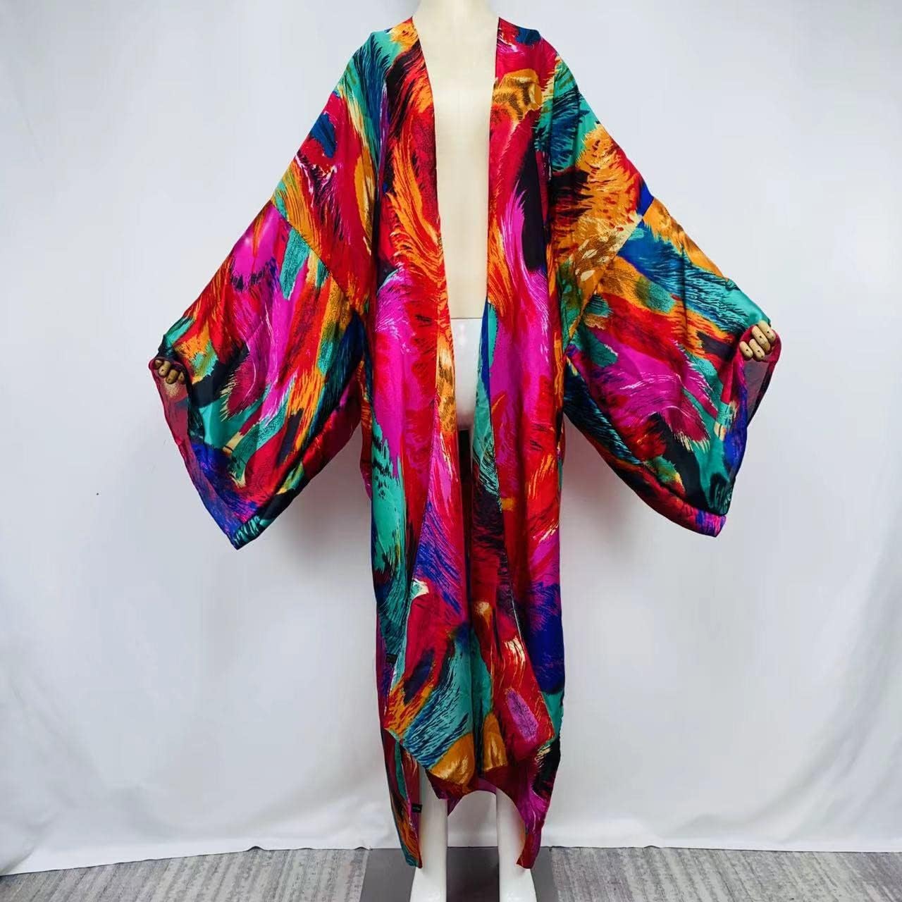 Summer Women Bikini Sweet Cardigan Stitch Cocktail sexcy African Holiday Maxi Batwing Sleeve Silk Feeling Robe Kaftan - Image 2