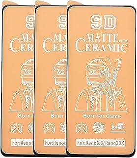 شاشة حماية لاصقة بدرجة امالة 9 من السيراميك المقوى لموبايل اوبو رينو 10x، شفافة، 3 قطع، أسود