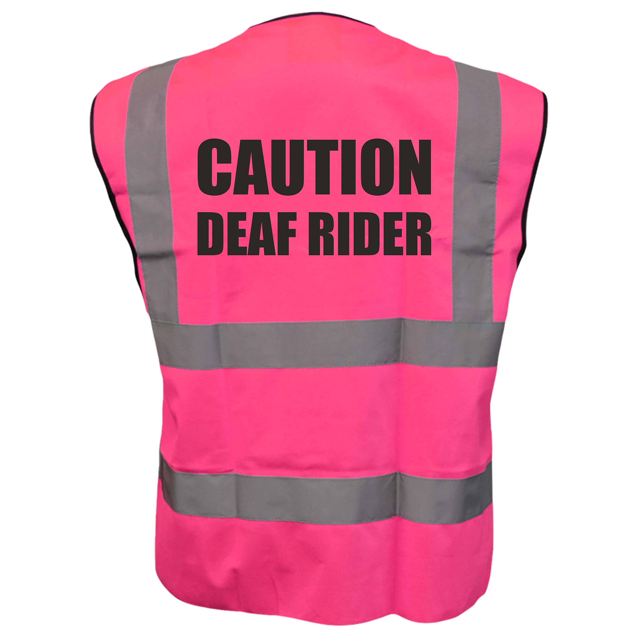 Equestrian CAUTION DEAF RIDER Hi Viz Vis Vest Horse Riding Reflective Waistcoat Jacket Road Safety Visibility Pink Medium