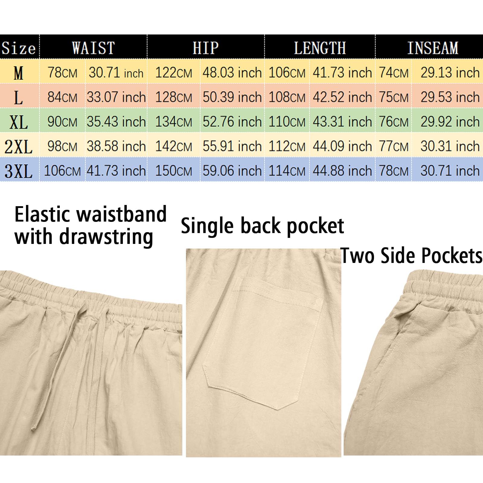 Nuofengkudu Hombre Algodon Lino Pantalones Ancho Verano Holgados Ligero 3 Bolsillos Cordón Cintura Elastica Yoga Pantalon Casual Playa Relajados Vacaciones