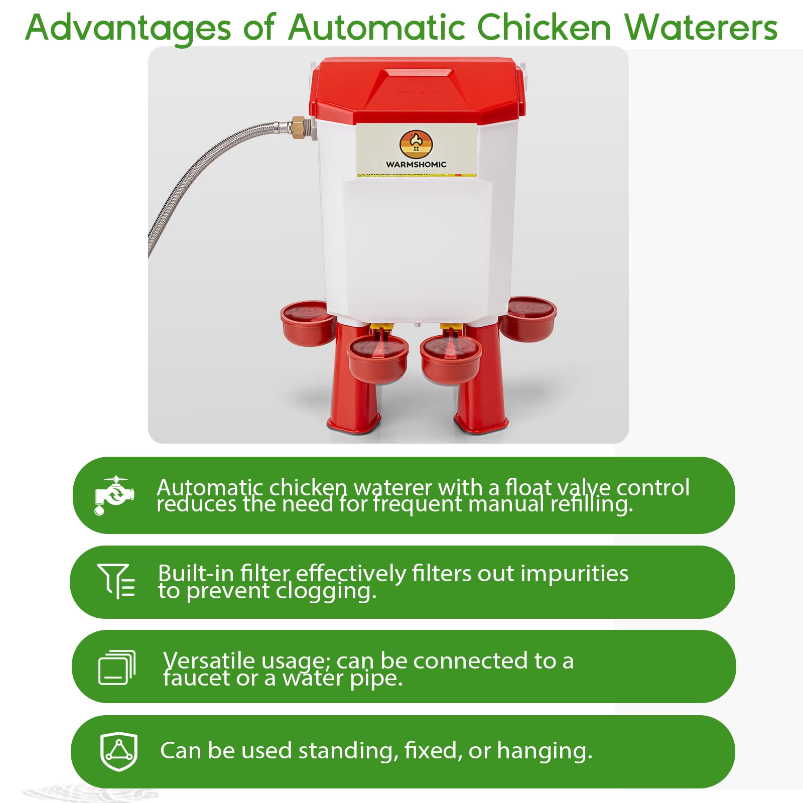 Automatic Chicken Waterer,Float-Controlled Large Watering System with Stainless Steel Metal Hose,Suitable for Quail,Ducks,and Other Poultry