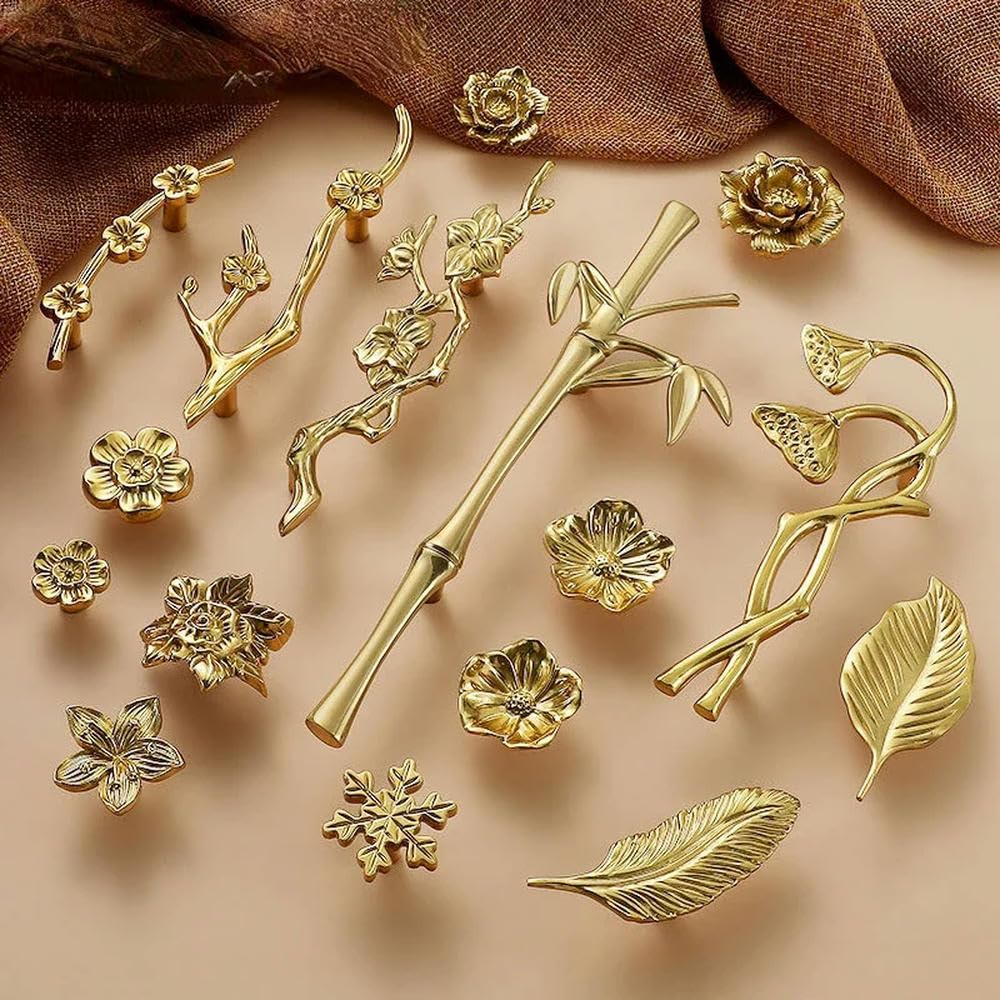 Lot de 6 poignées de décoration pour Meubles en Laiton en Forme de Feuille et de Fleur