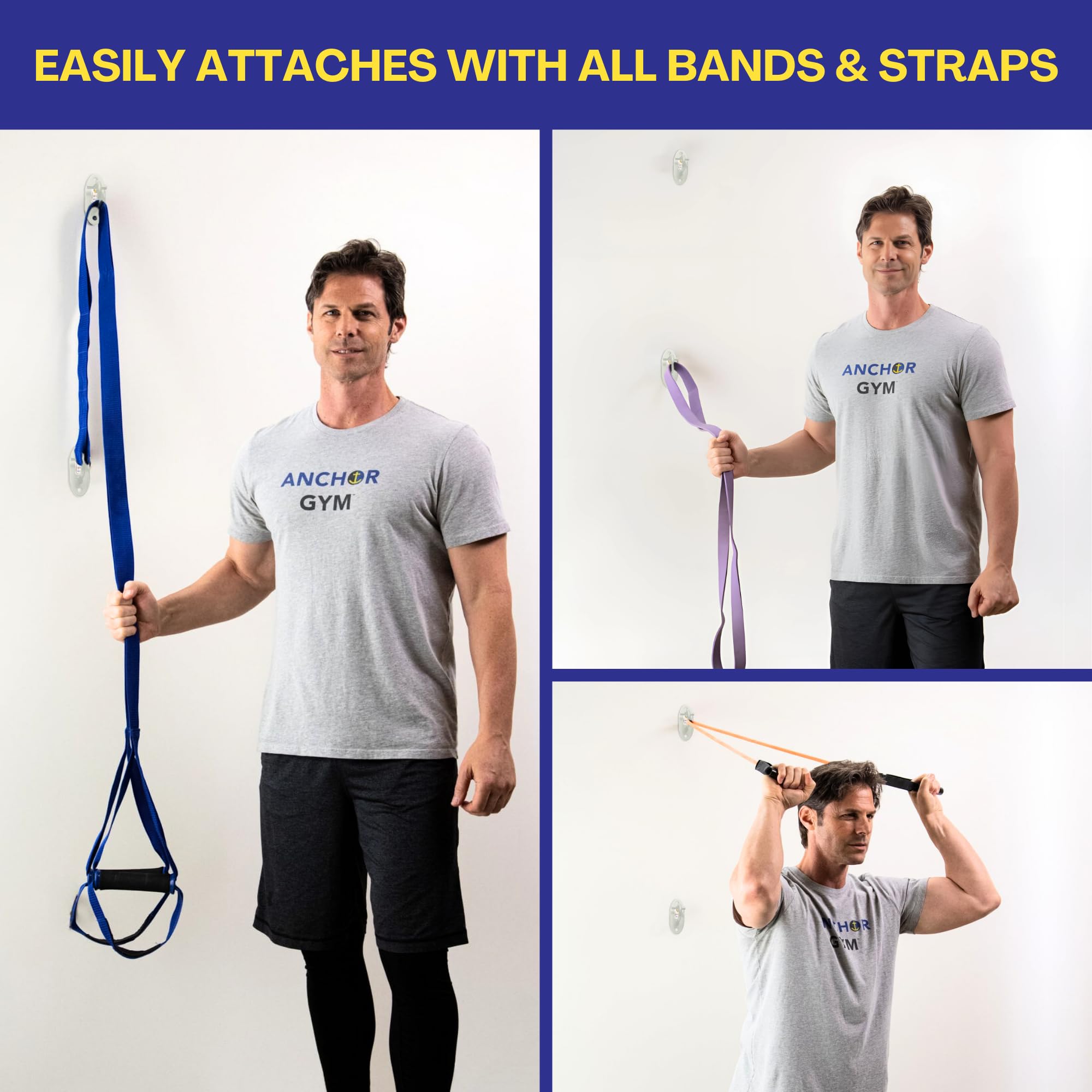 Anchor Gym Juego de 3 Mini Anclajes de Pared H1 para Entrenamiento, diseñados para Correas de Peso Corporal, Bandas de Resistencia, Entrenamiento de Fuerza, Gimnasio en casa, Terapia física