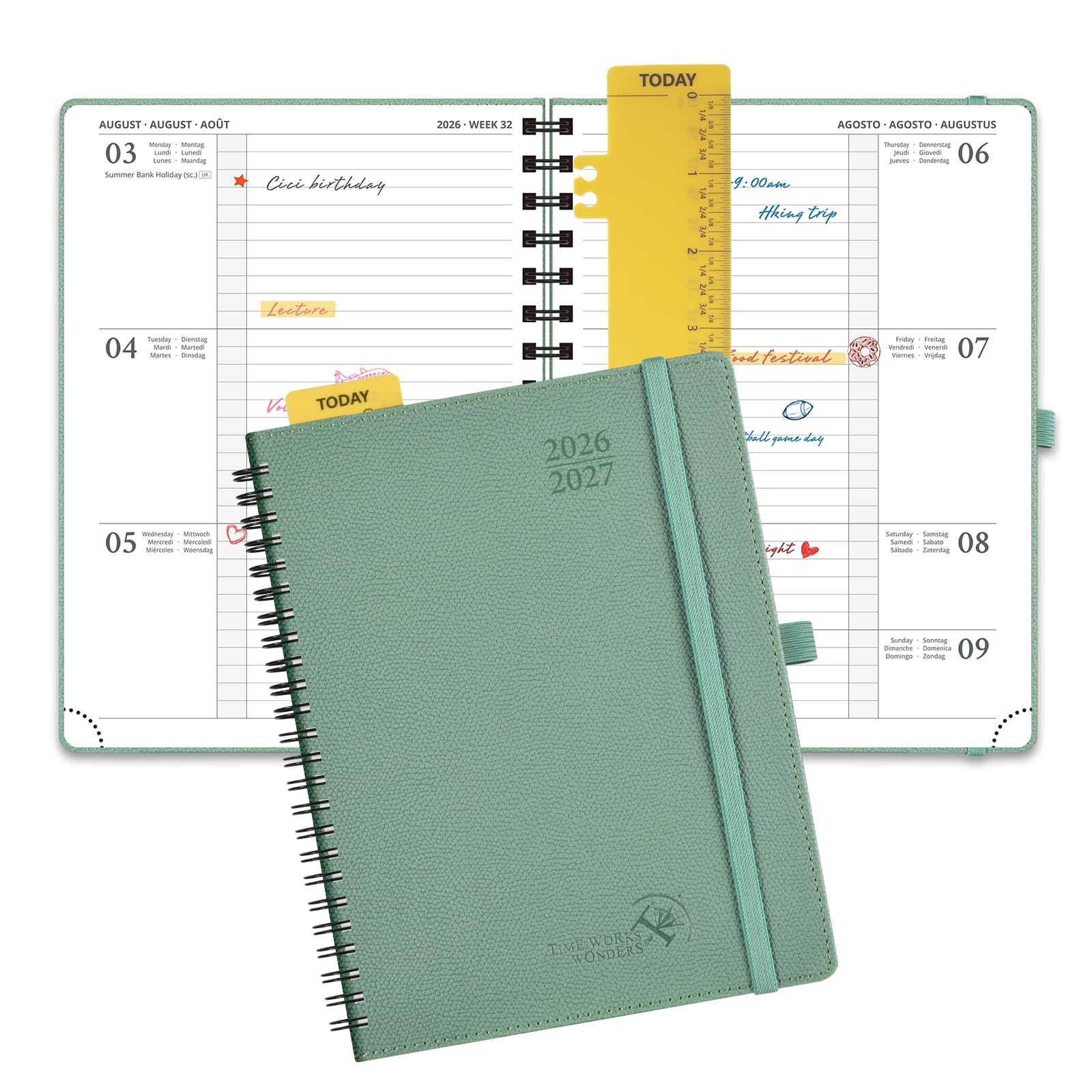 POPRUN 2026-2027 A5 Academic Diary Week to View (22x16.5 cm) Soft Cover Spiral Horizontal Weekly Planner 17 Months (Aug'26 - Dec'27) Mid Year 26/27(Midnight Green) — image 1
