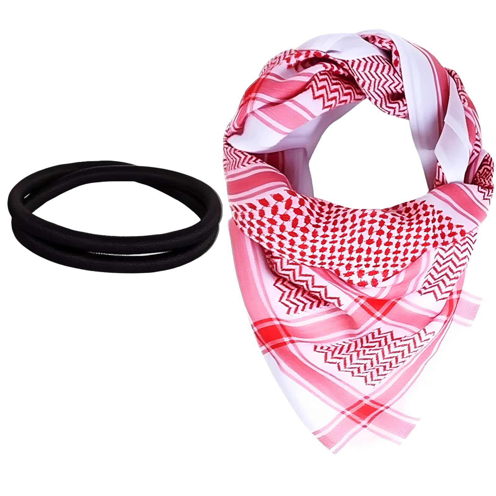 Bohue 2 PCS Arab Shemagh Tactical Desert Keffiyeh Head Scarf Arabic Turban Neck Headwear with Aqel Rope Arab Sheik Costume Halloween Costume Accessories for Christmas Party Birthday Cosplay