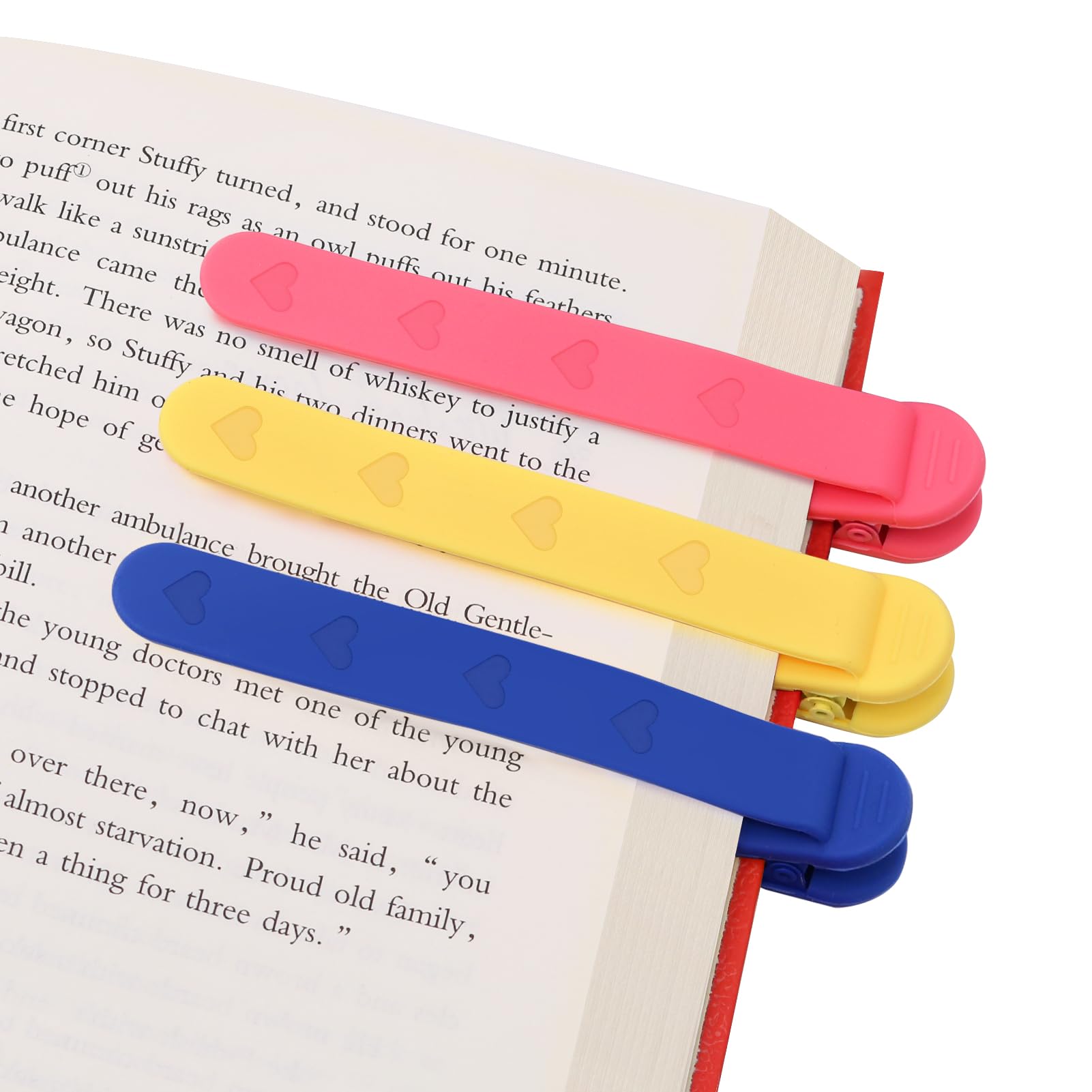 SMUK 3 Pieces Silicone Heart Bookmarks for Women, Automatic Bookmarkers for Reading Lovers Girls Men, Cute Page Markers Book Markers Reading Gifts
