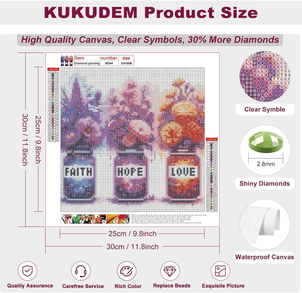 KUKUDEM Faith Hope Love Diamond Art Painting Kits for Adults, 12x12In image 4