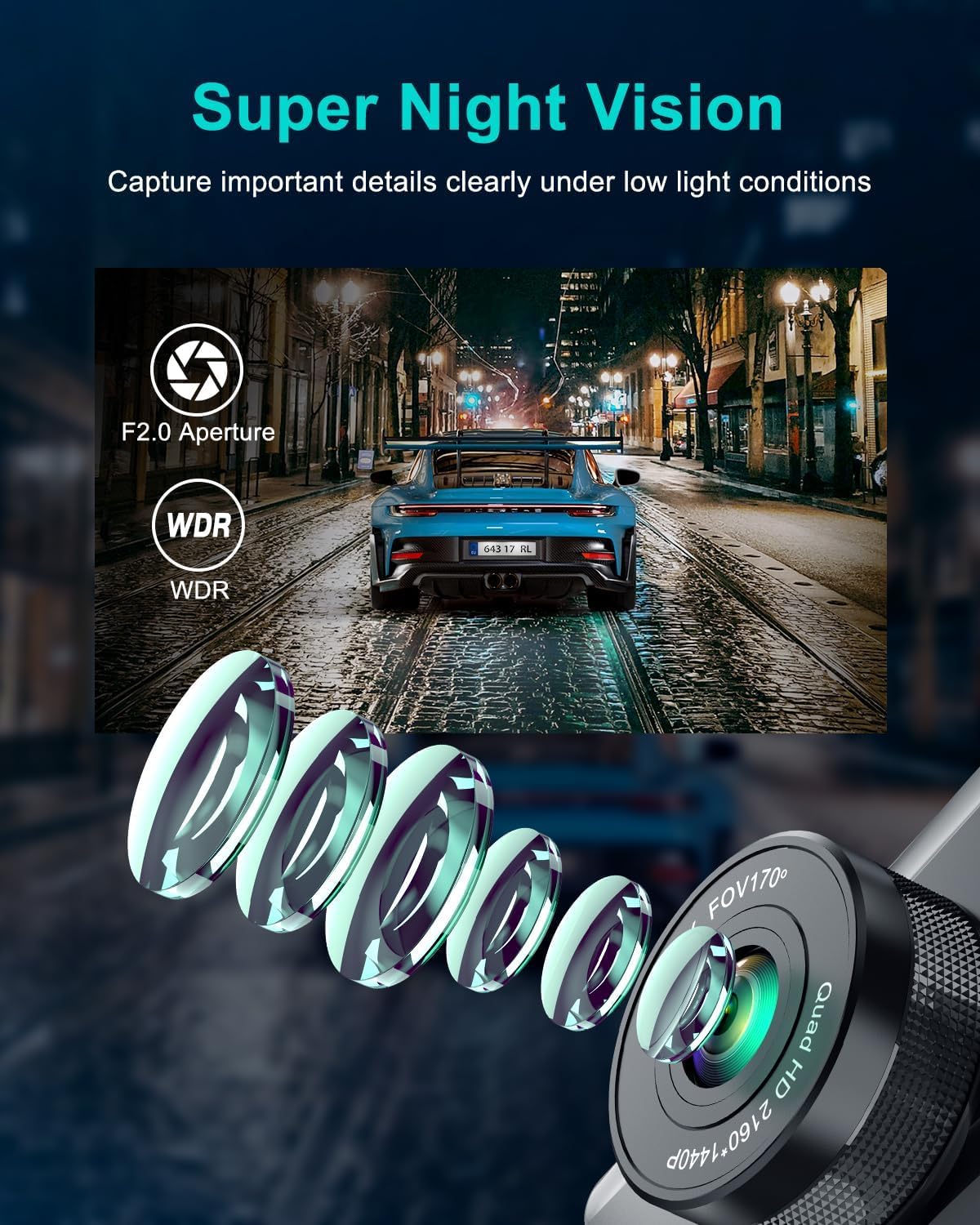2K Dashcam Mit Nachtsicht – Auto-Kamera Mit 170° Weitwinkel, Loop-Aufnahme Und Parkmodus Inkl. 64 GB SD-Karte