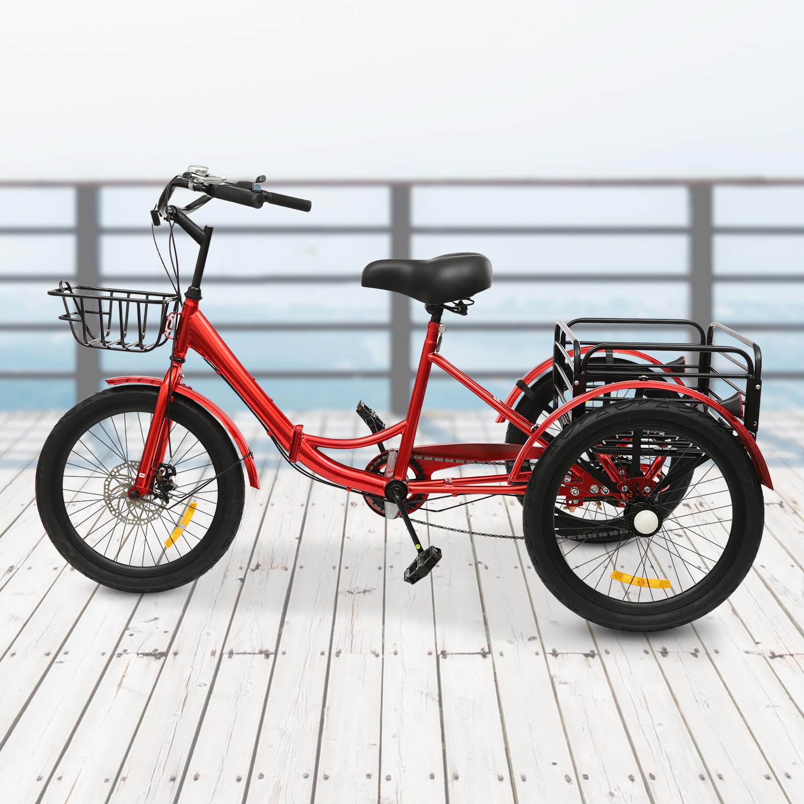 Tricycle pliable rouge à 7 vitesses – Vélo robuste avec siège réglable et freins pour le shopping, les randonnées et l'entraînement