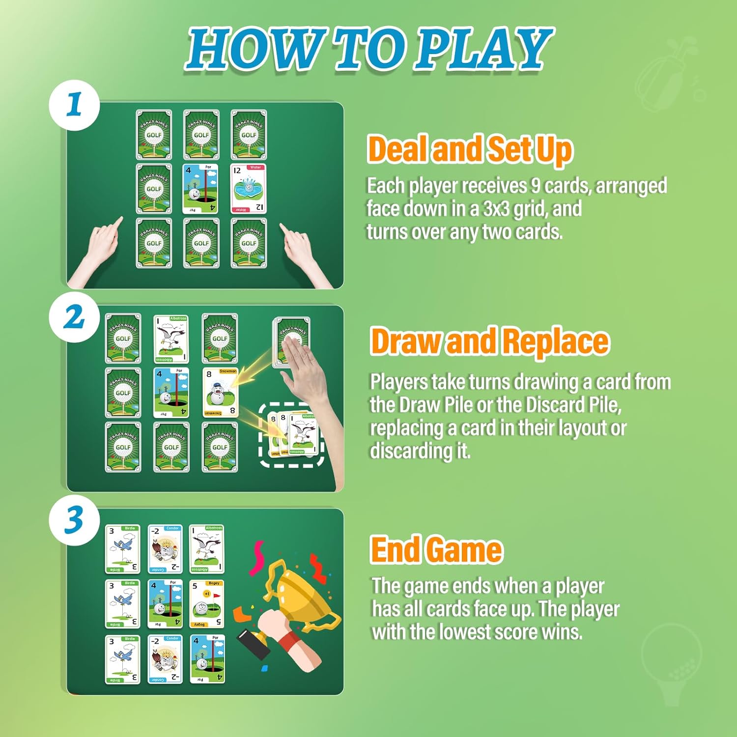 Westant Crazy Nines Golf Card Game - Funny Card Games for Family, Kids 8-12 and Adults, The Perfect Family Games for Kids and Adults, Ideal Game Night Games for Groups Adult - 112 Cards