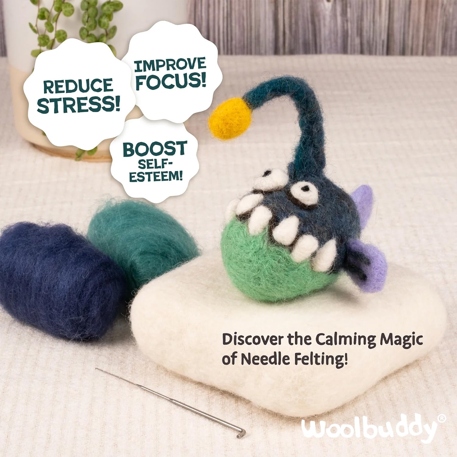 Woolbuddy Nadelfilz-Set, Meerestier-Filz-Sets für Anfänger, Erwachsene und Kinder, Basteln für Erwachsene, DIY, Filzpad, Anleitung (evtl. nicht in deutscher Sprache)