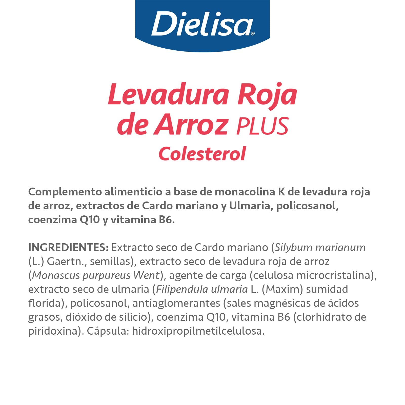 Levadura Roja de Arroz Plus. Complemento Alimenticio a Base de Monacolina K y con Ulmaria que Ayuda a Controlar el Colesterol - 60 Cápsulas