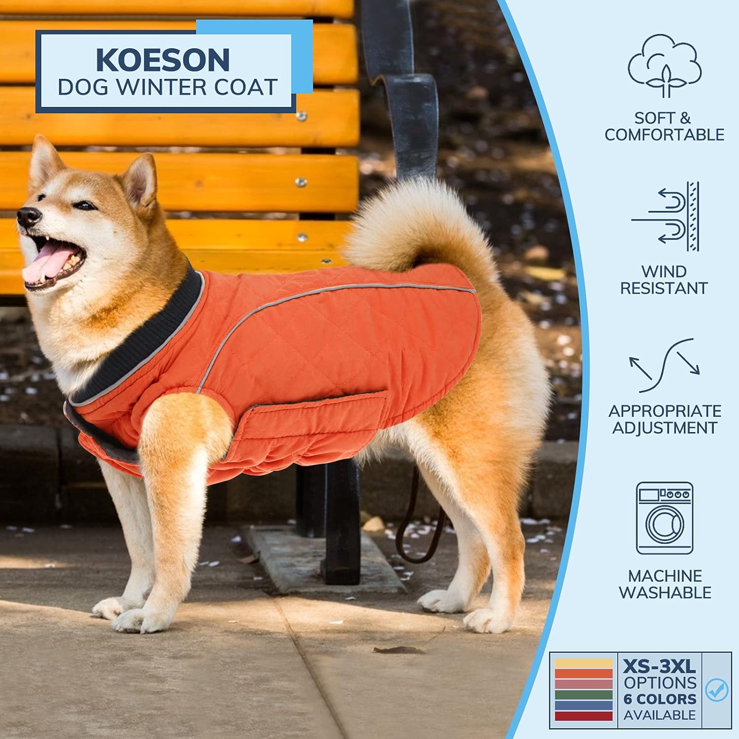 KOESON Windproof Dog Cold Weather Coat, Reflective Pet Winter Thick Warm Outdoor Jacket with Harness Hole, Comfy Cotton Apparel Padded Vest for Small Medium Large Dogs Orange 2XL : Pet Supplies