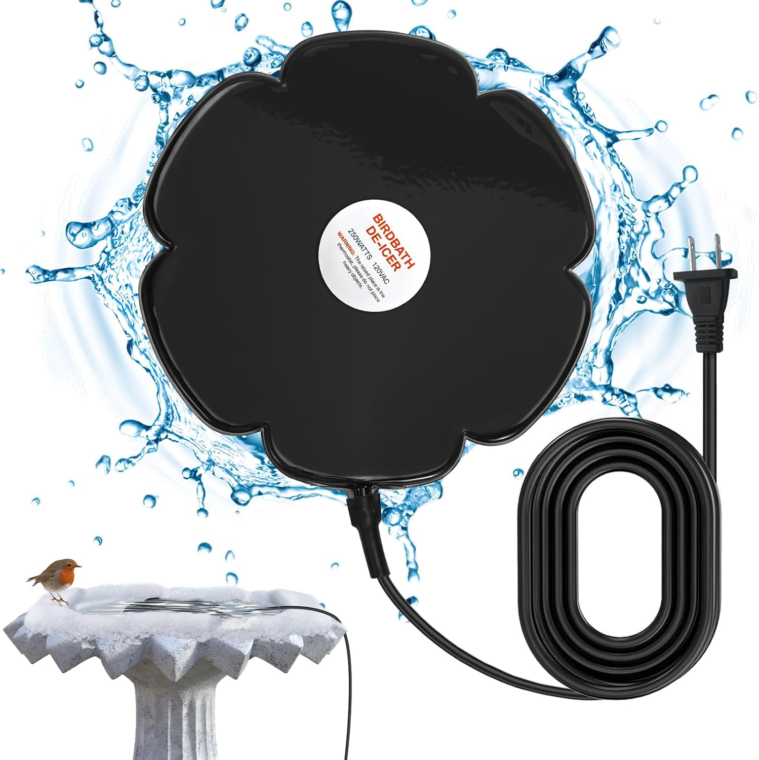 Grathia Winter Bird Bath Heater Outdoors, Bird Bath Deicer FullCovered Aluminum