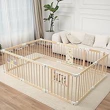Baby Laufstall,Sicherer＆Stabiler Großes Faltbares Babys Laufgitter, Holz Laufstall, nachhaltiger Laufstall Fröhliche Krabbelbereich für 1-3 Jahren Babys＆Kleinkinder(214 * 141 * 61CM)