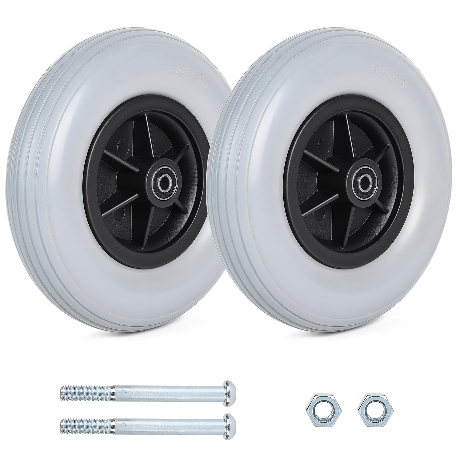 EFUTURETIME 2 x Ruote di Ricambio Anteriori da 190 mm (8 Pollici) in PU Pieno per Deambulatore, Sedia a Rotelle (Grigio)