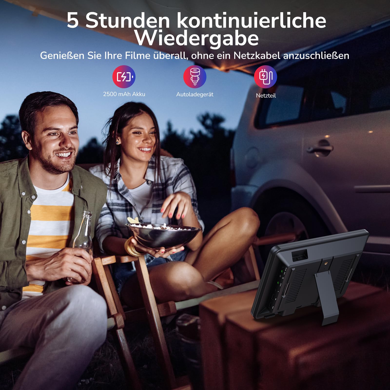 10,5 Zoll Auto DVD Player mit 5 Stunden Akuu, HDMI-Eingang, Kopfhörer, Auto TV Monitor Rücksitz für Kinder, Unterstützung von USB/SD