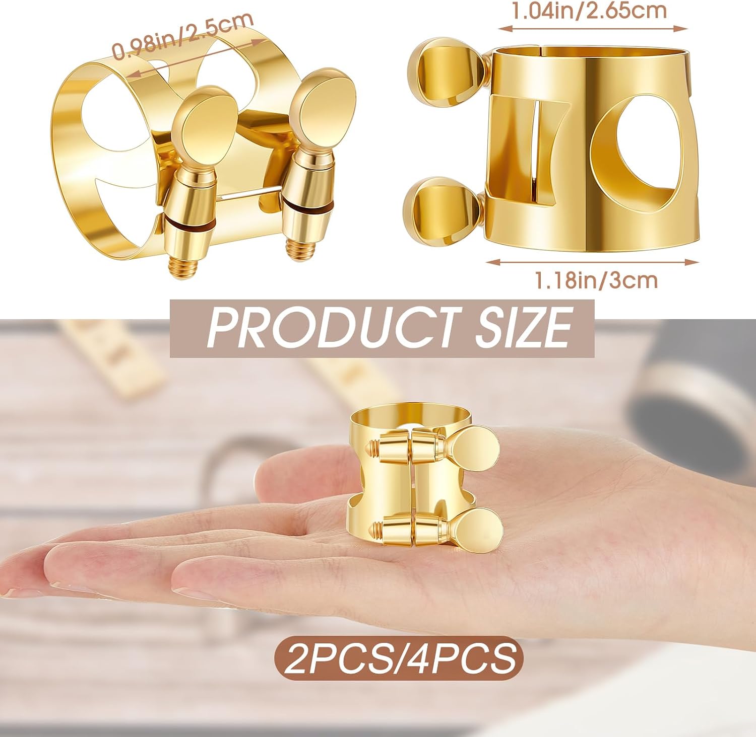 2 Pcs Alto Saxophone Ligature, Gold Sax Mouthpiece Fastener with Adjustable Screws, Replacement Instrument Parts for Alto Sax
