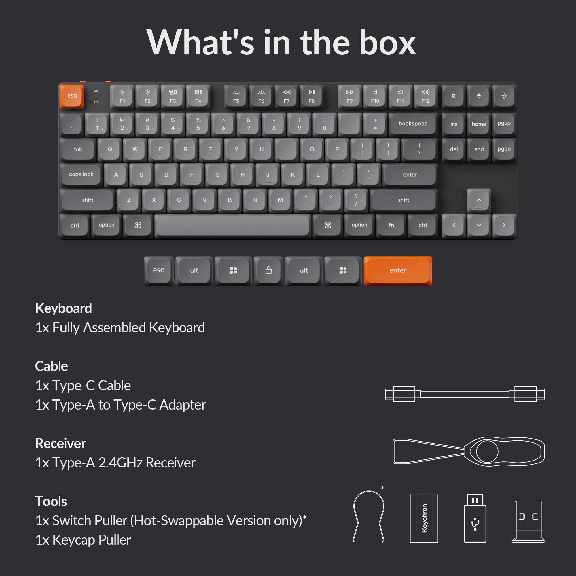 Keychron K1 Max Tastiera Meccanica Custom ultrasottile QMK/VIA Bluetooth wireless/cablata USB, 2.4 GHz Hot Swappable TKL Layout, RGB-LED, Gaming Tastiera con Low-Profile Gateron Red Switch