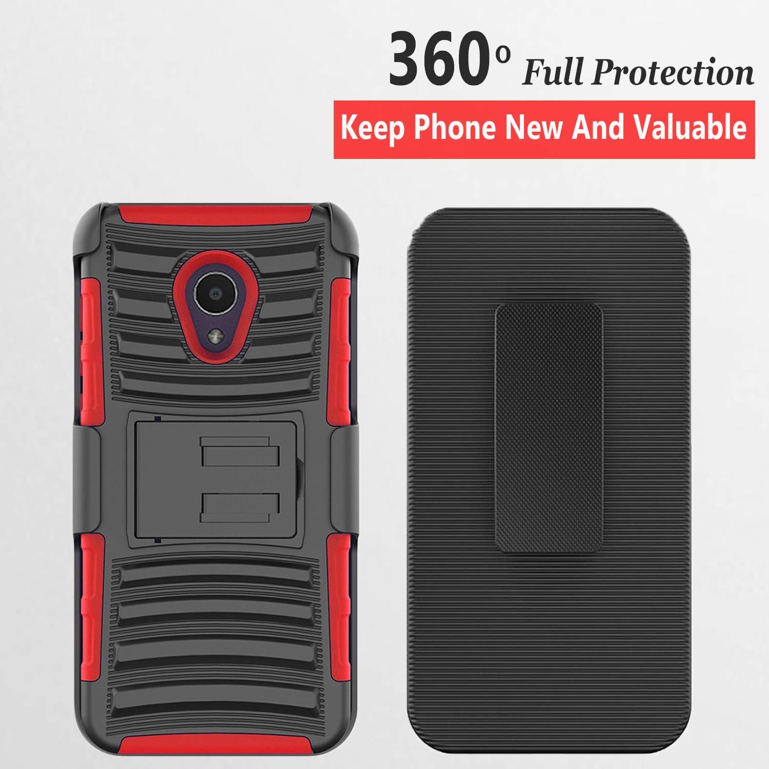 Alcatel Avalon V Phone Case, IdealXtra 5059R Case, 1X Evolve, TCL LX A502DL Case, with[Tempered Glass Screen Protector], Circlemalls Built-in Kickstand Belt Clip Heavy Duty Protective Phone Cover-Red