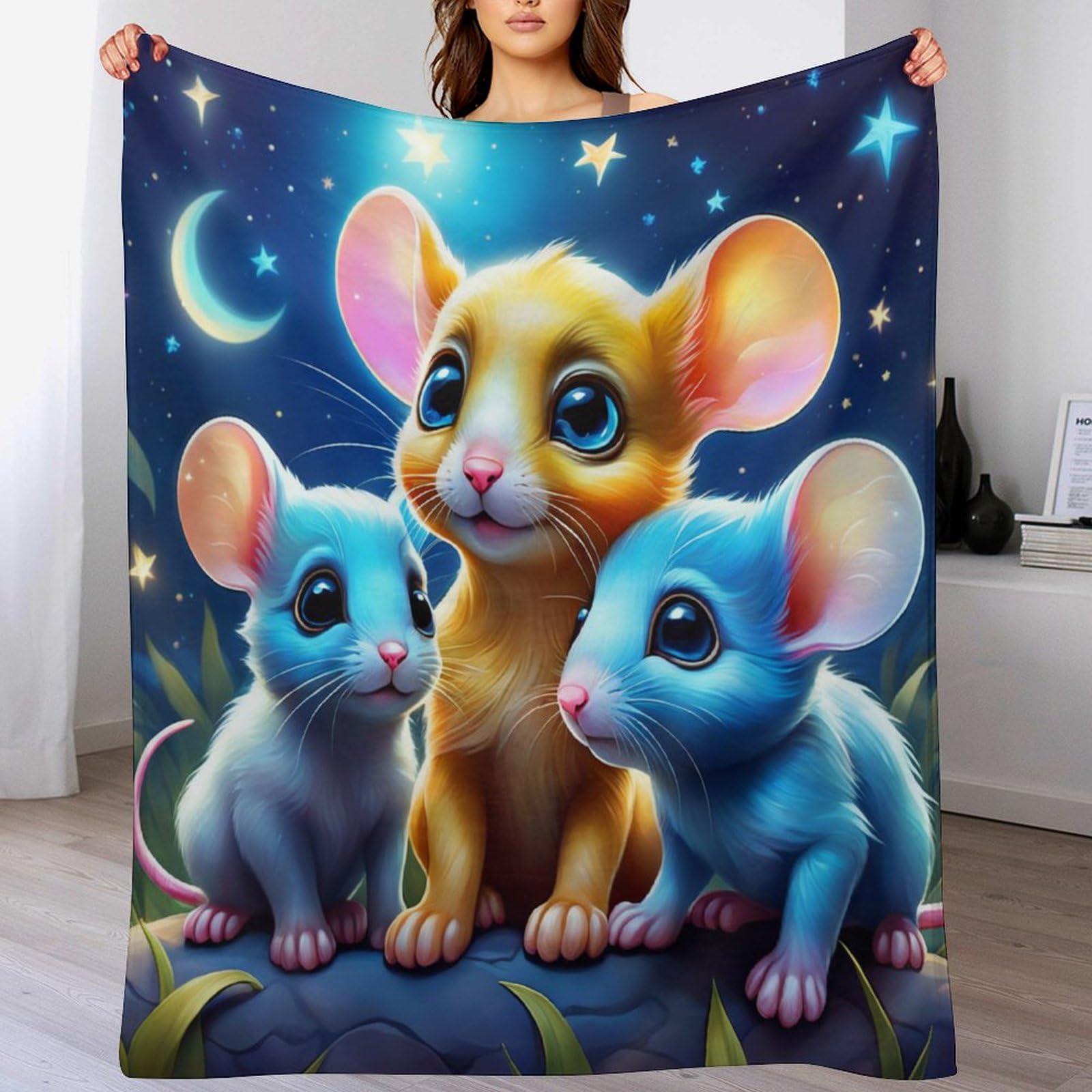 Couverture flannel souris mignonne 180x200cm idée cadeau idéale pour lit de chambre et ado