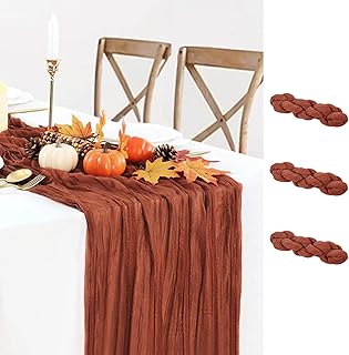 3 Pack Fall Table Runner Terracotta Cheesecloth Table Runners Thanksgiving 10FT Rustic Burnt Orange Gauze Table Runner Cheese Cloth for Wedding Bridal Baby Shower Home Decor Holiday Decorations