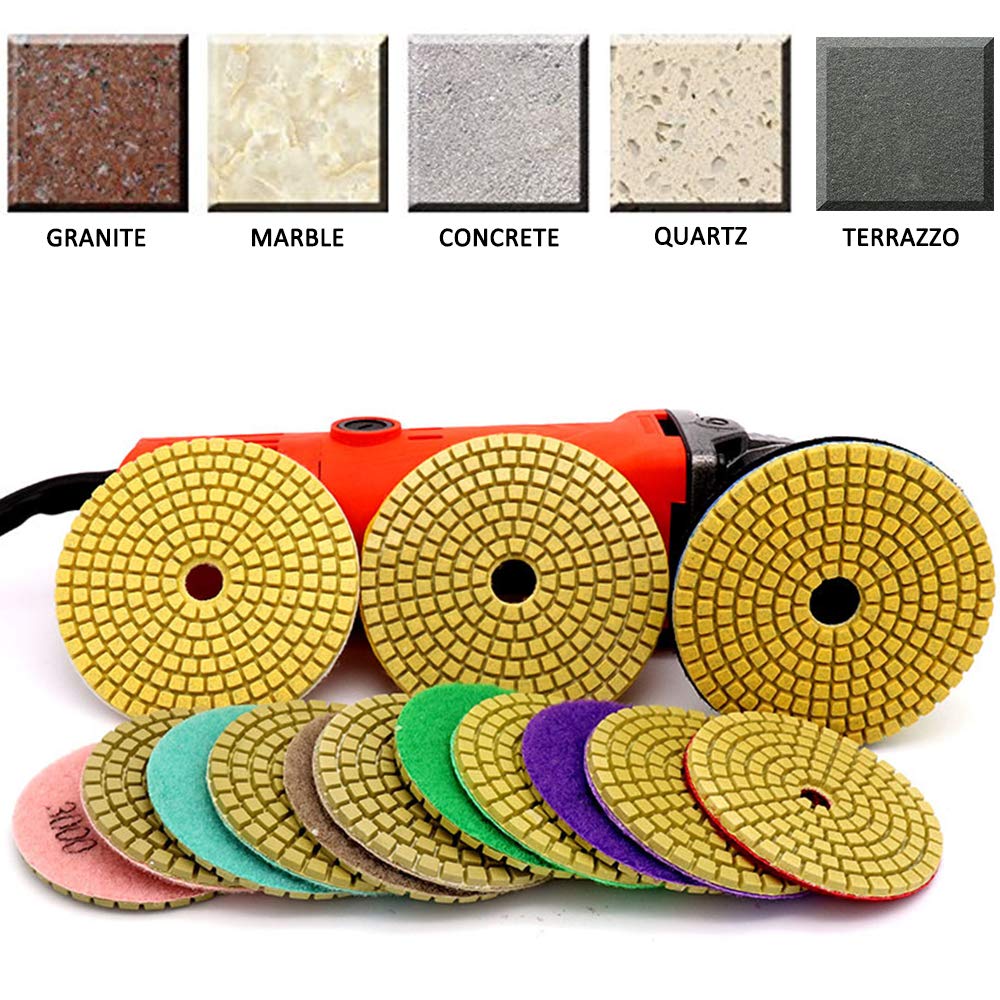 12 1 Pack Diamond Polishing Pads Set, Anglecai 4 Inch Dry/Wet Granite Stone Polish Pad Kit For - View #4
