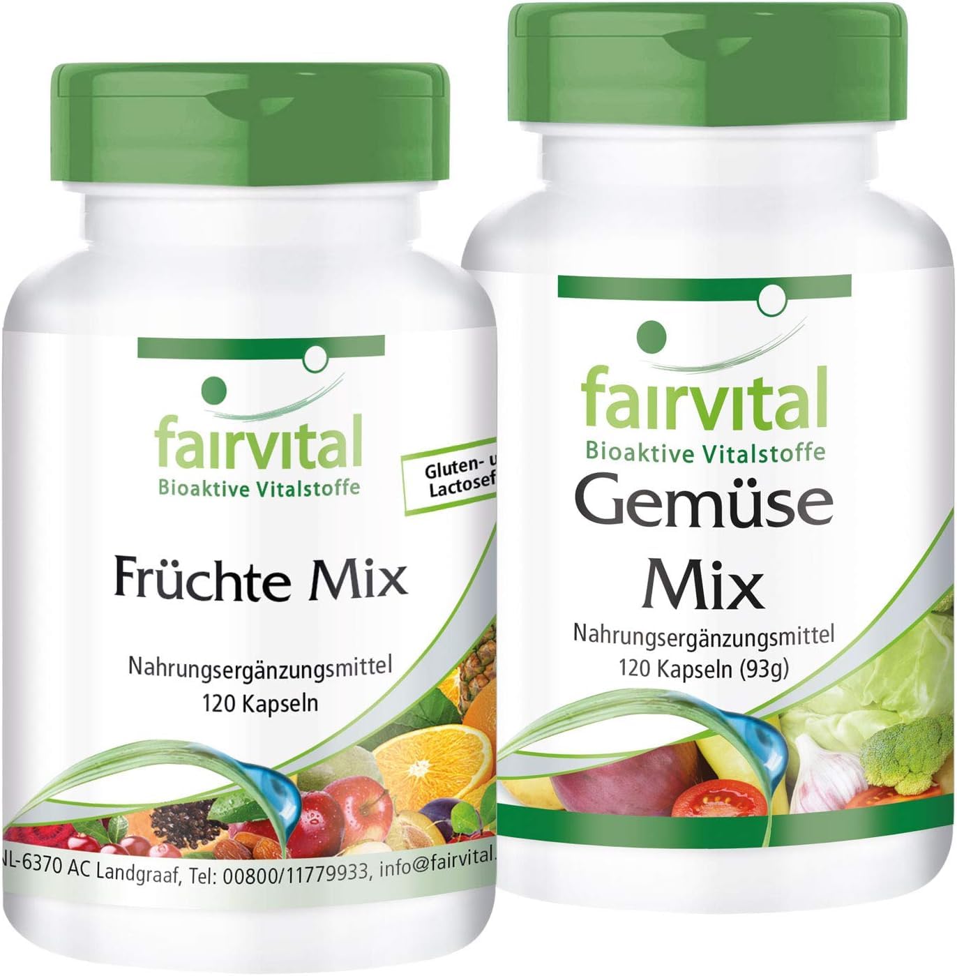fairvital Multivitamin Kapseln aus Obst und Gemüse-Pulver, 240 Kapseln (120x2), Natürlich, hochdosiert & Vegan, mit Vitaminen & Mineralien, Früchte & Gemüse Mix