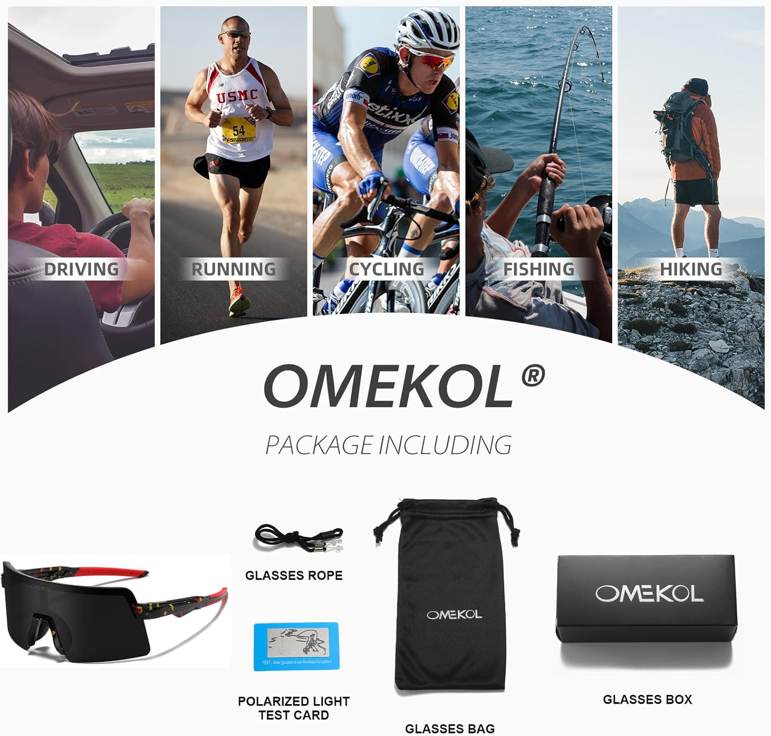 OMEKOL Two Sizes For Adults and Youth Polarized Sunglasses Men Women Outdoor Sport Baseball Glasses UV400 Cycling Eyewear