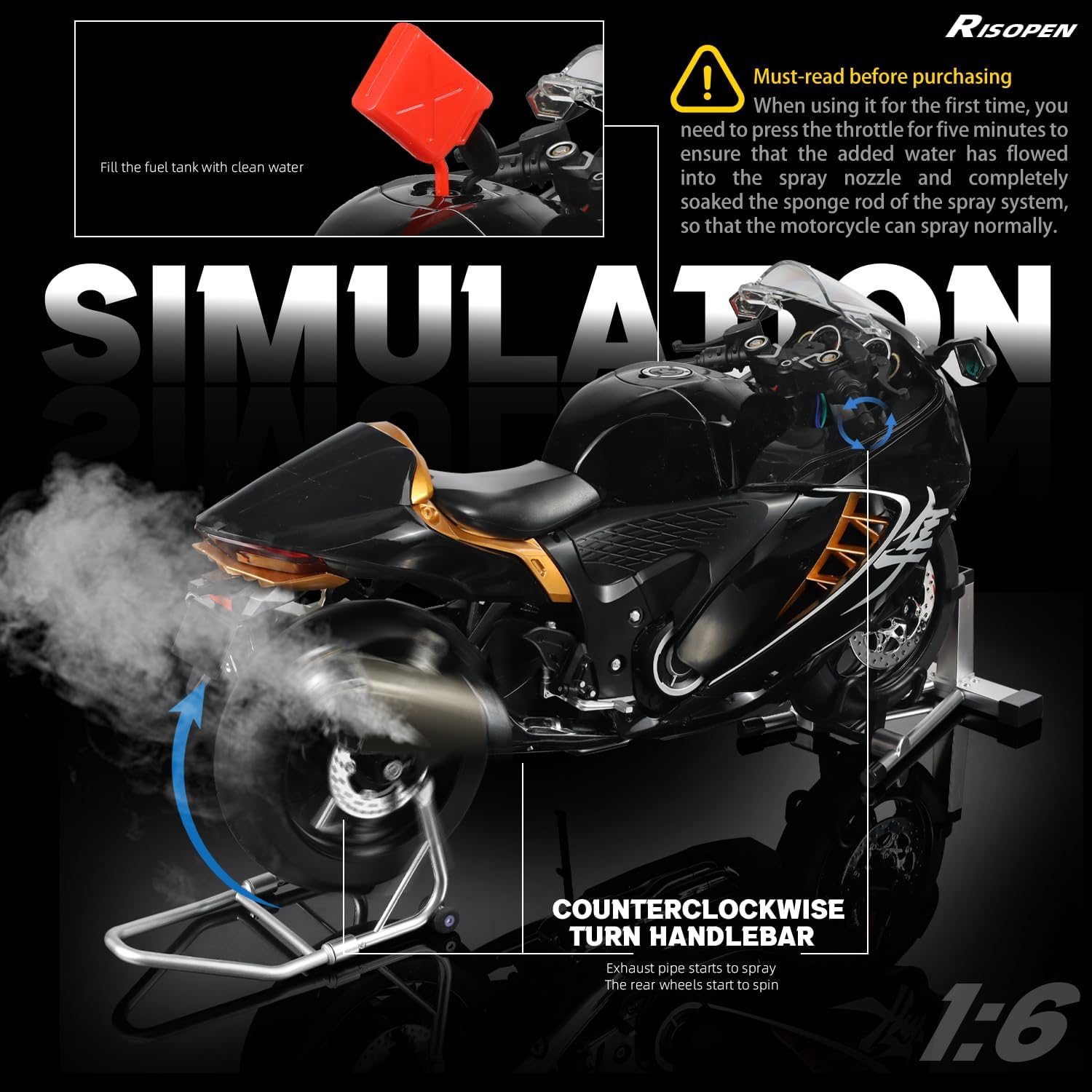 1:6 Motorcycle Model Toy for Suzuki Hayabusa Metal Die-cast with Plastic Motorcycle Model No Assembly Required Finished Moto Gift for Adult（Black）