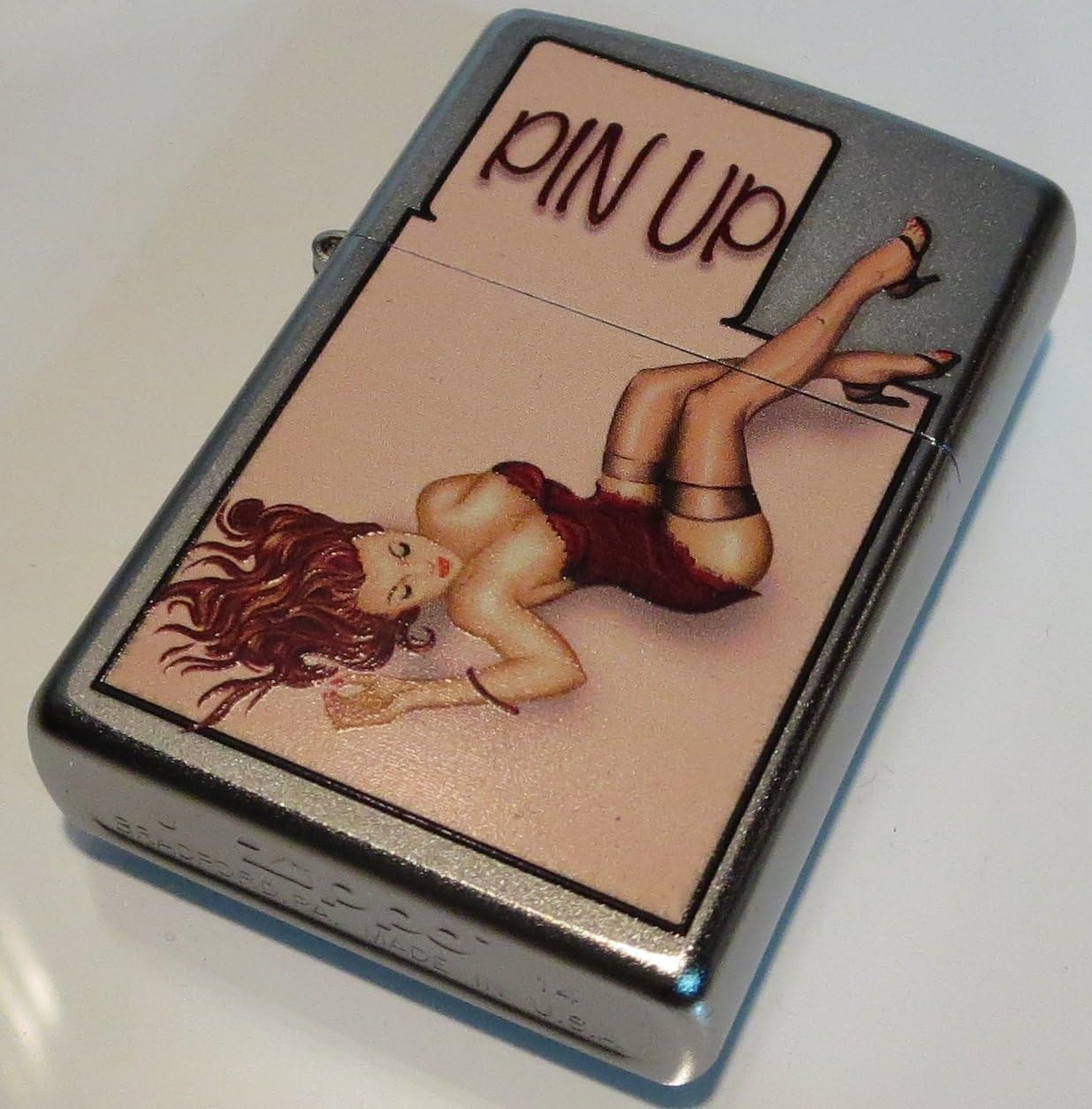 Zippo Windy Vintage Nose Art Red Lingerie Pinup Satin Chrome Lighter