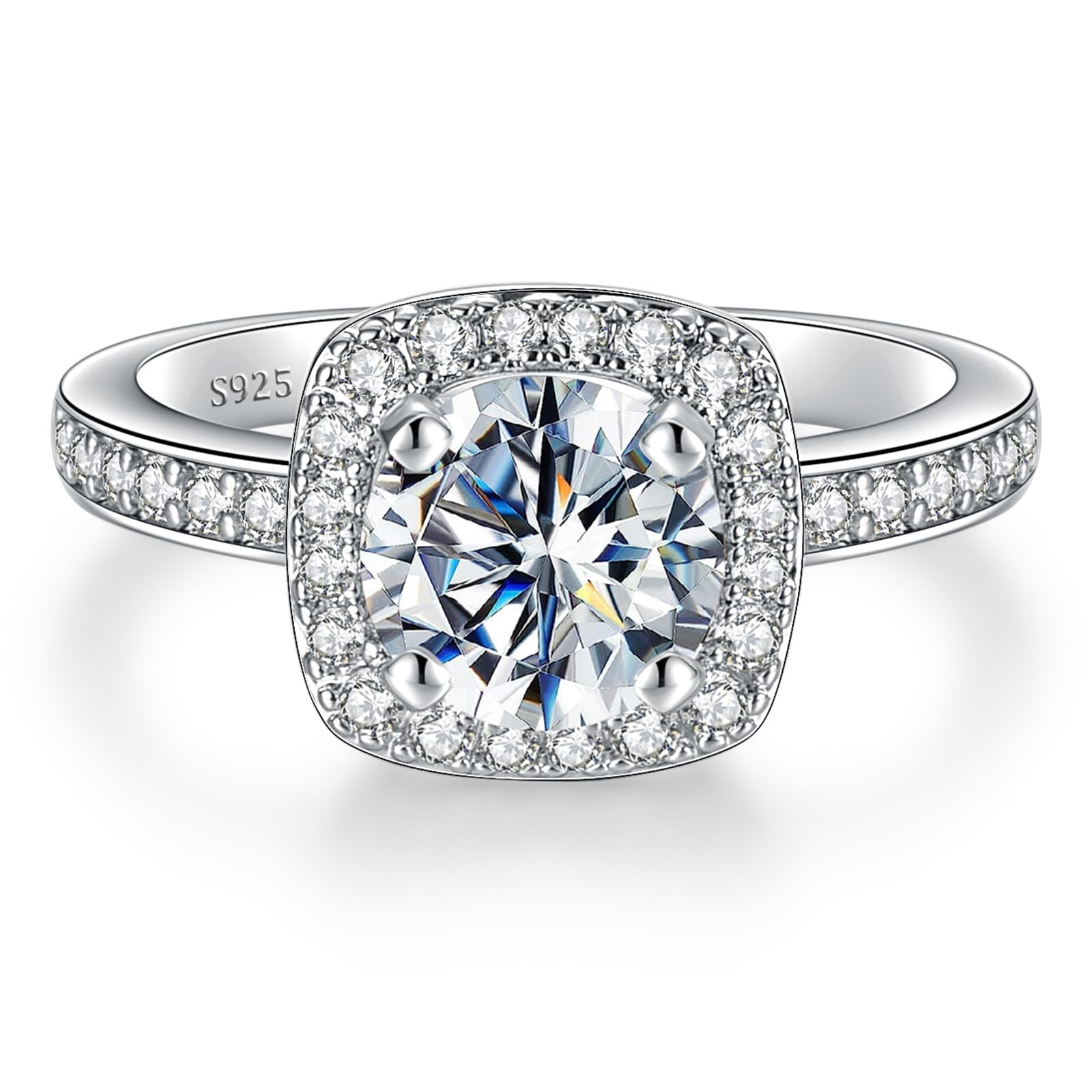 LOIPURI 여성용 2CT 라운드 컷 헤일로 모이사나이트 약혼 반지, D 컬러 VVS1, 925 스털링 실버, 14K 화이트 골드 도금, 결혼 기념일 약속 선물