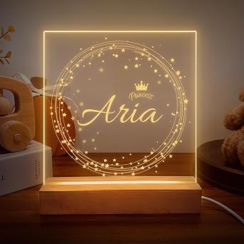 Personalized Night Light for Baby Kids, Custom Name Stars Crown Led Lamp for Girls Boys, Customized Name Night Lights Gift for Children Nursery